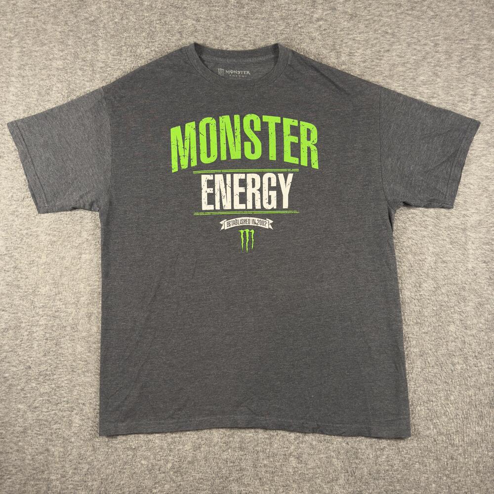 Monster Energy Shirt Mens XL Gray Logo Graphic Tee T-Shirt Tagless Soft